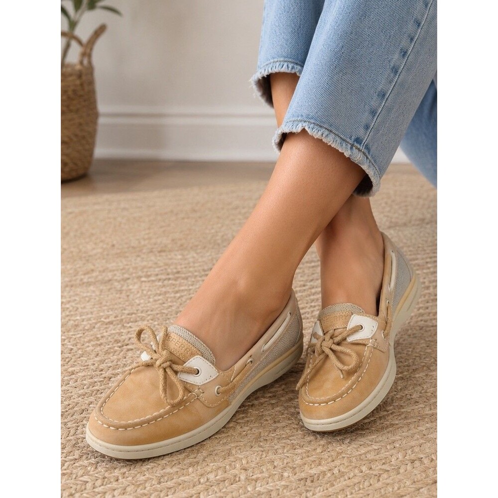 Women's SPERRY Oasis Loft Linen Oat Boat Shoes Leather Sailing Size 8.5